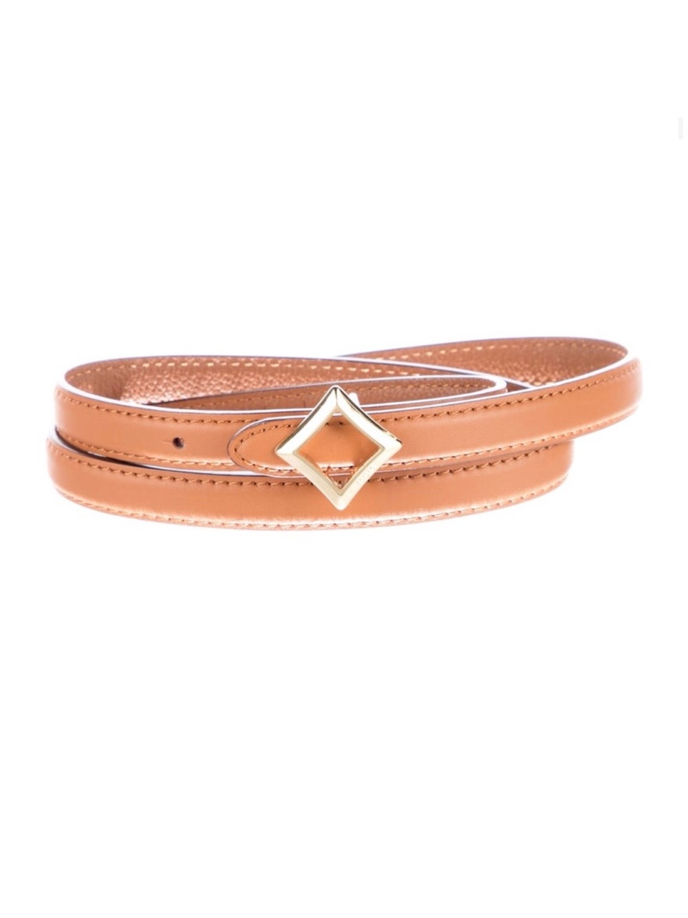 MCM Cognac Skinny Leather Belt with Gold Diamond Buckle